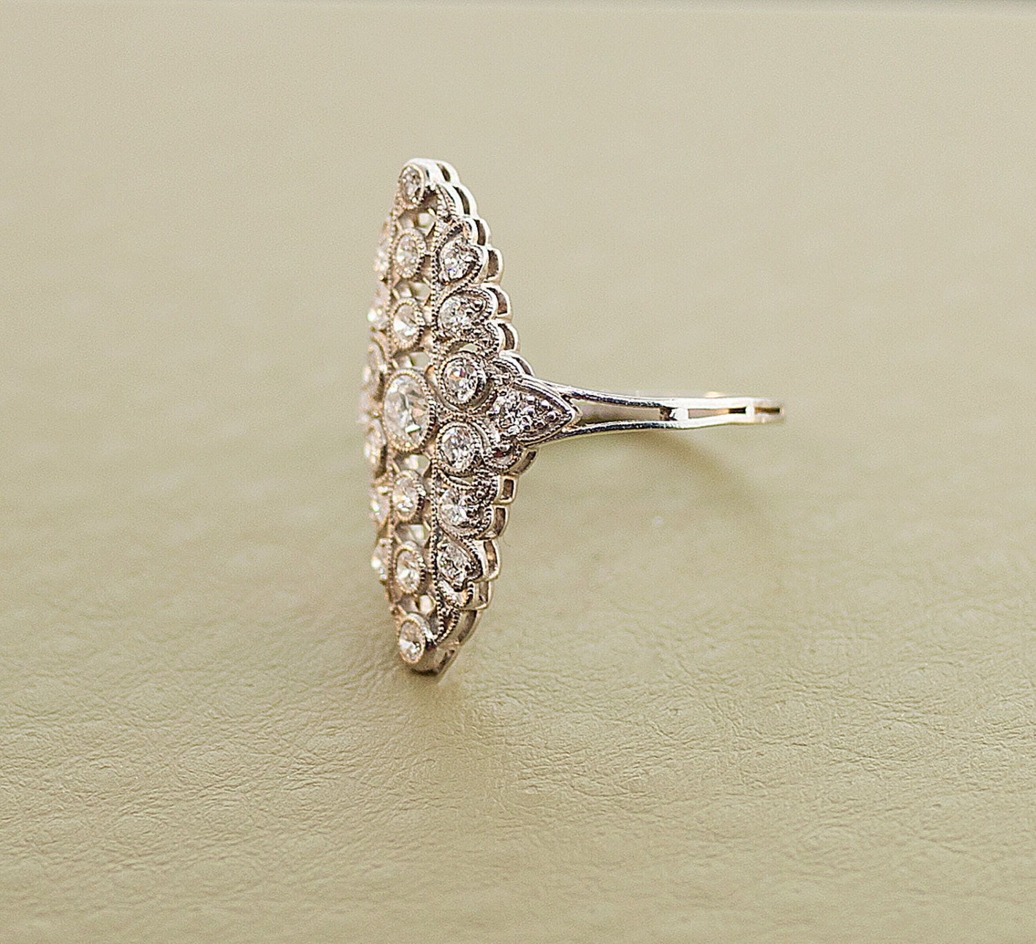 Antique Diamond RIng - Platinum with 21 European Cut Diamonds