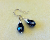 Onyx Stirling Silver Wire Wrapped Teardrop Briolette Faceted - Black