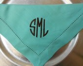 Monogrammed Set of 6 Linen-Like Hemstitched 20x20" Dinner Napkins, font shown NATURAL CIRCLE.