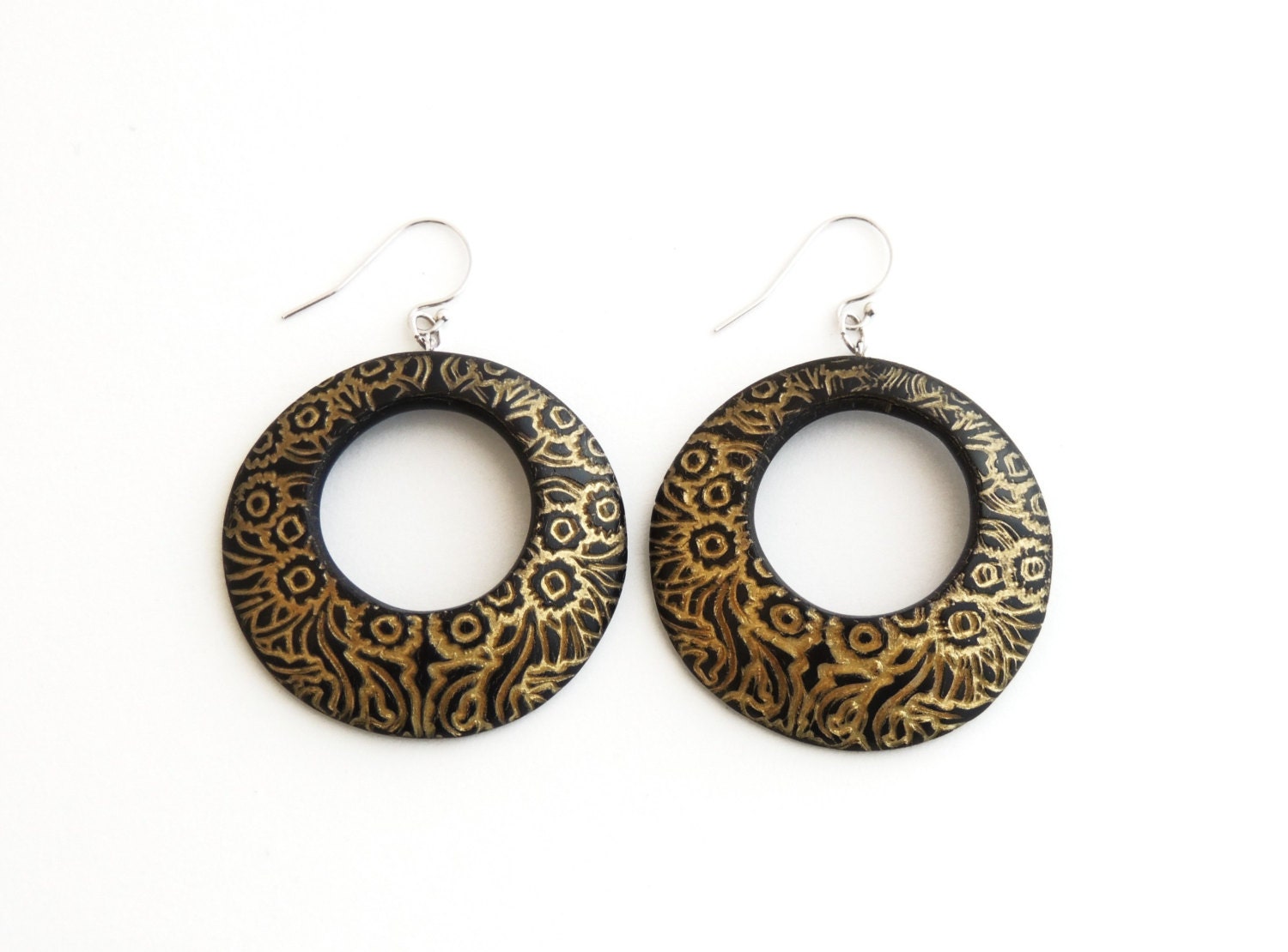Gold Hoop Earrings - Polymer Clay Earrings with Sterling Silver