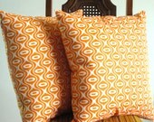 ORANGE PILLOW COVER 18 x 18  Decorative modern geometric white blue Riley Blake zig zag cotton Set of two