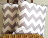 Gray chevron pillow cover 18 x 18 Decorative pillow cover modern White zig zag white grey Riley Blake cotton TWO