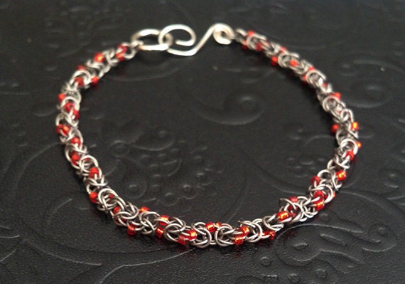 Beaded Chainmaille Bracelet - Byzantine Weave