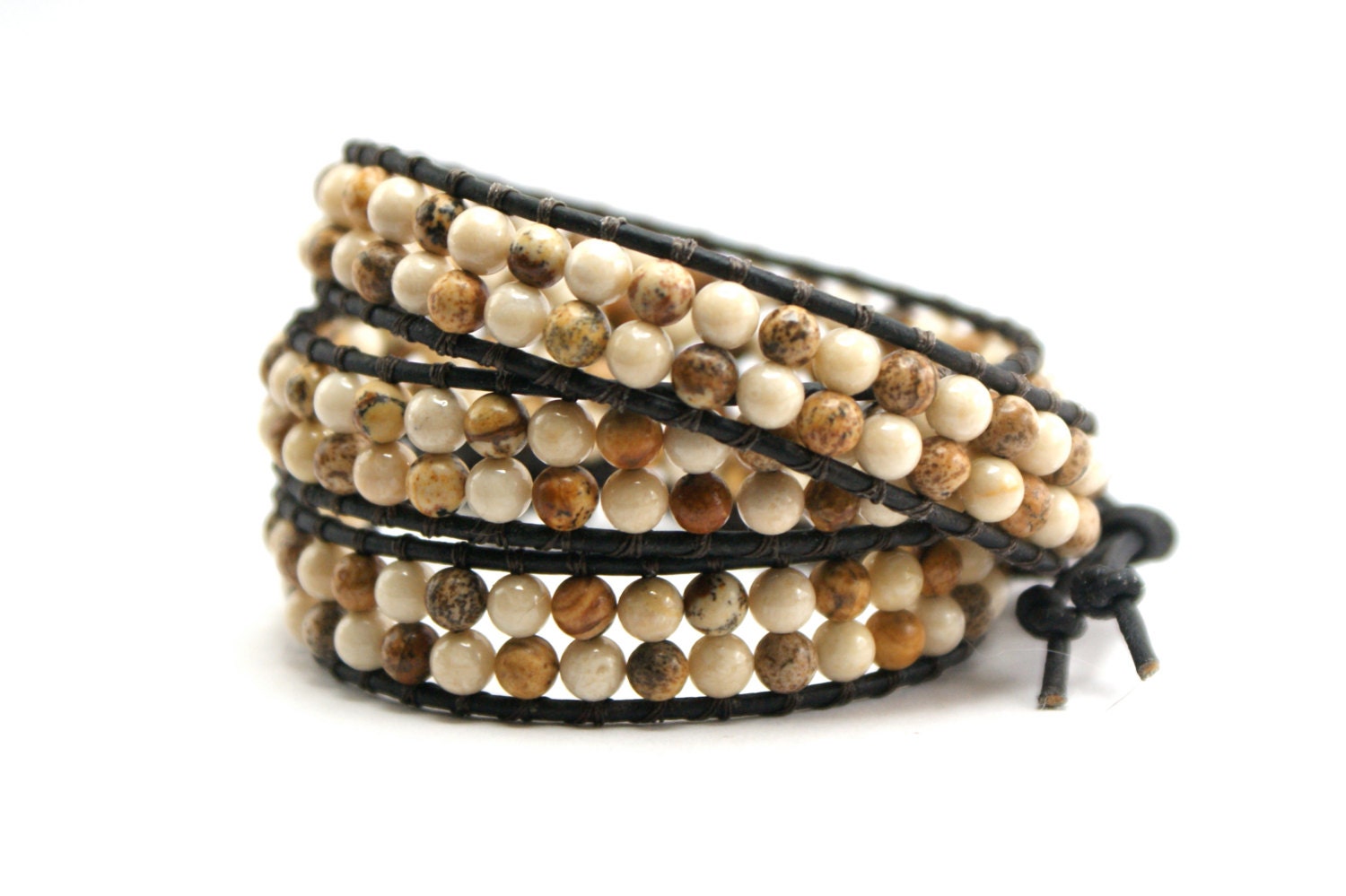 Beaded leather wrap bracelet - Semi precious bracelet - Sterling Silver - Cowgirl jewelry - Western - Gift for her
