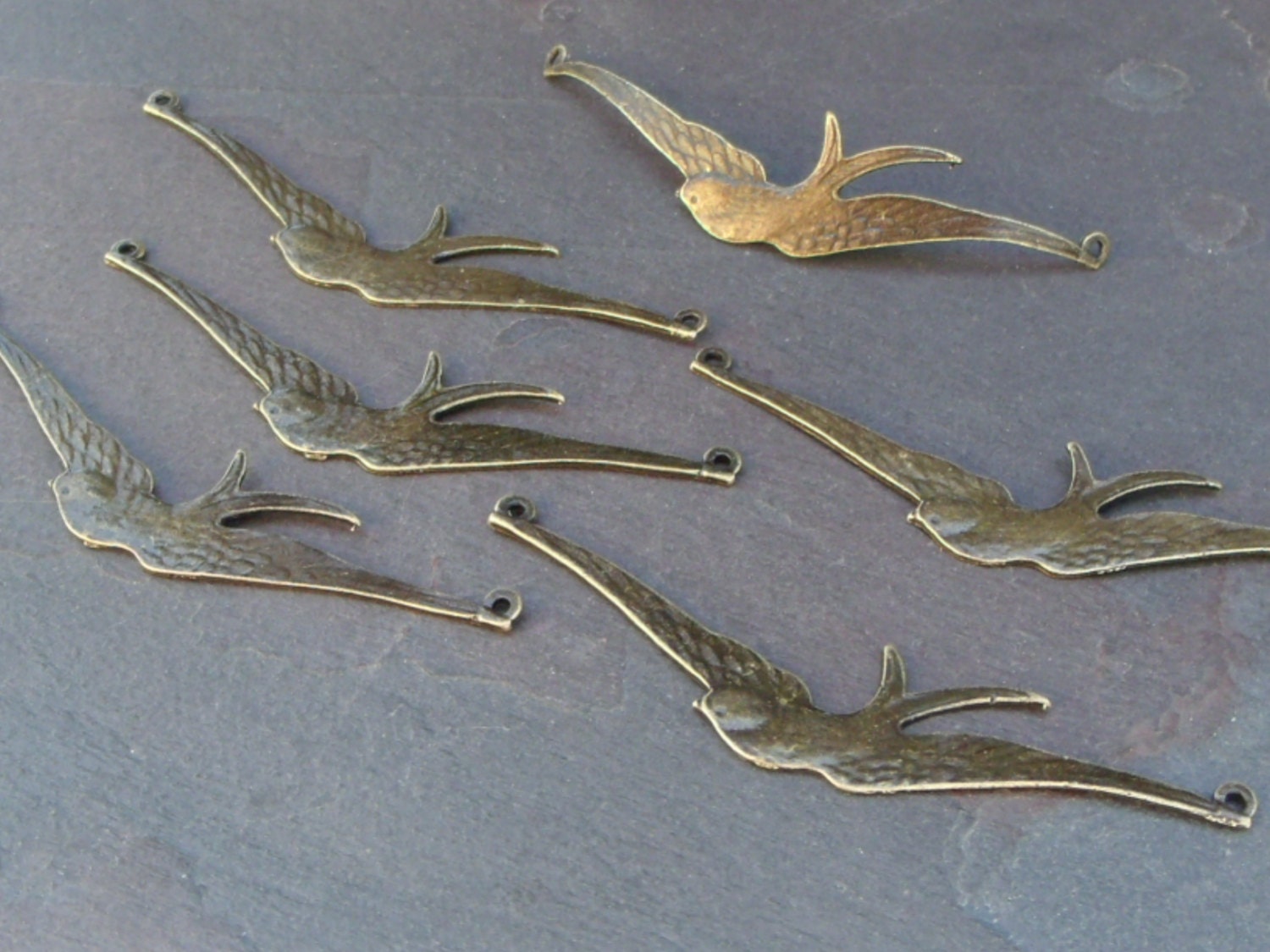 pkg of (6) - 60x14mm Bendable Flying Bird Focals - Antiqued Bronze Finish