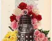 Galactic floral decorated Exterminate Dalek kids wall art PRINT on salvaged vintage page book art poster children decor