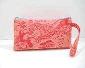 Large Turtle Pouch, Turtle Travel Pouch, Turtle Diaper Pouch, Wristlet Pouch, Coral Sea Life Pouch, Ready to Ship
