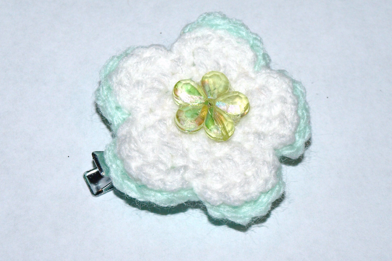 seafoam green and white flower clip- summer hair accessories- girls button hair flower