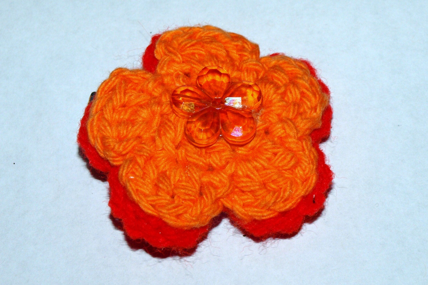bright orange and red flower clip- summer hair accessories- girls button hair flower