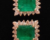 Gorgeous 14k Gold 1ct  Diamonds 3.6ct Columbian Emeralds  Earrings