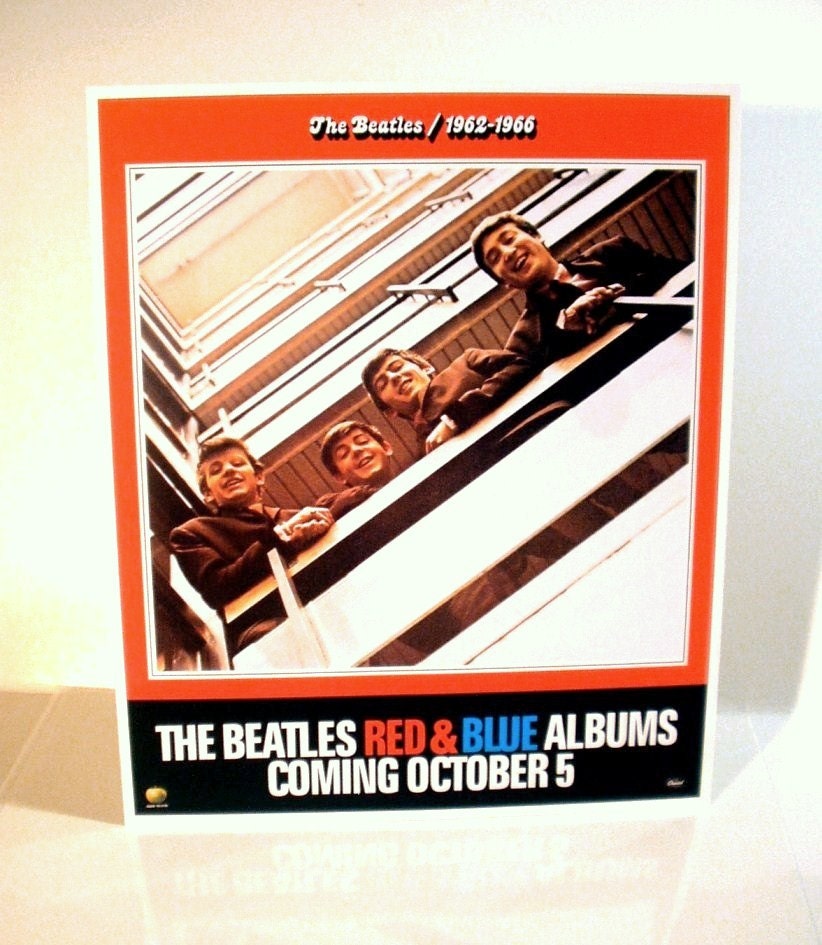 The Beatles 1962-1966 and 1967-1970 Albums Promo Poster Stand-Up Displays - Set Of Both Red & Blue