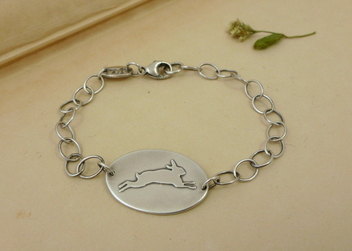 rabbit bracelet - sterling silver bunny ID bracelet - Agile Rabbit charm bracelet