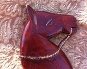 Ambers Vintage Victorian Wood Wooden Horse Head Brooch Pin Handmade Equestrian Jewelry