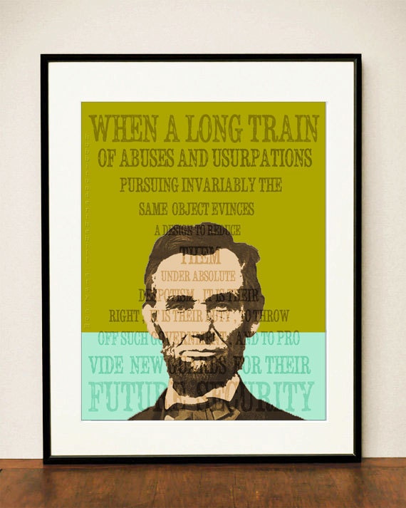 Abraham LINCOLN Tribute 16th President United States Modern Typography Wanted Poster Civil War DIGITAL Print Teal Chartreuse Green Lime
