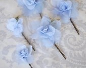 Blue Silk Hair Flowers, Bridal Hair Accessories, Flower Bobby Pins made of soft silk flowers, soft light sky blue