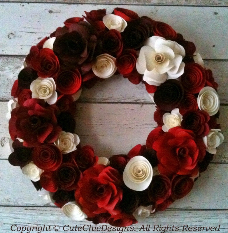 Paper Roses Wreath - Handmade Wreath - Paper Flowers - Table Decoration - Centerpiece - Custom Colours - Made to order