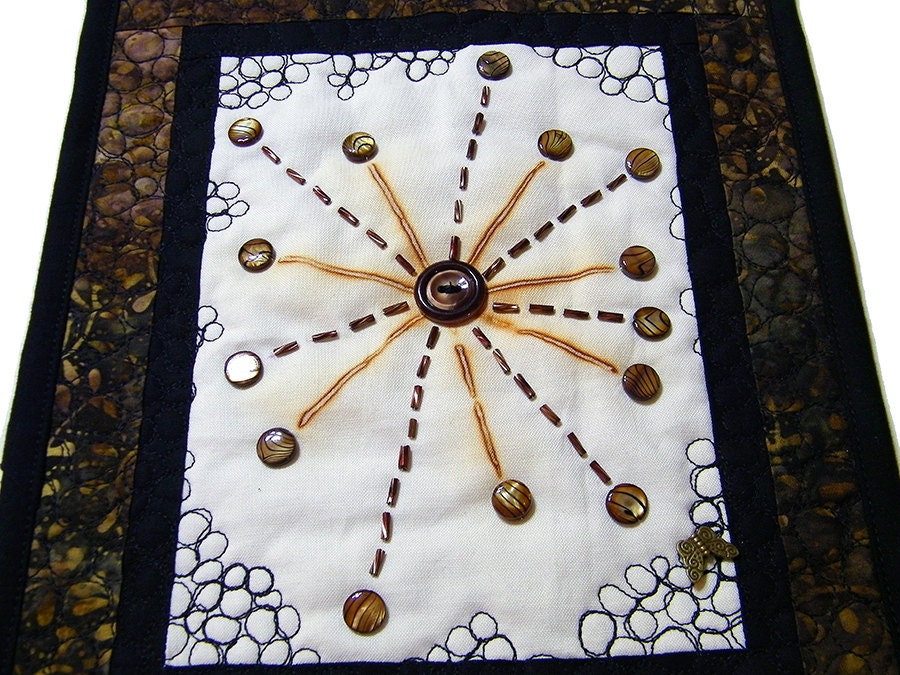 Beaded Rusting Fabric Fiber Art  Mini Quilt  Metal Work