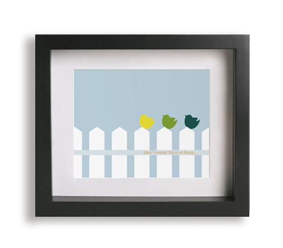 Three Little Birds / Bob Marley - Music Lyric Art Print - children decor, home decor, birds, gift idea, nursery art, wall art