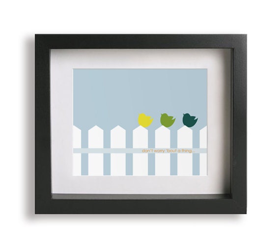 Three Little Birds / Bob Marley - Music Lyric Art Print - children decor, home decor, birds, gift idea, nursery art, wall art
