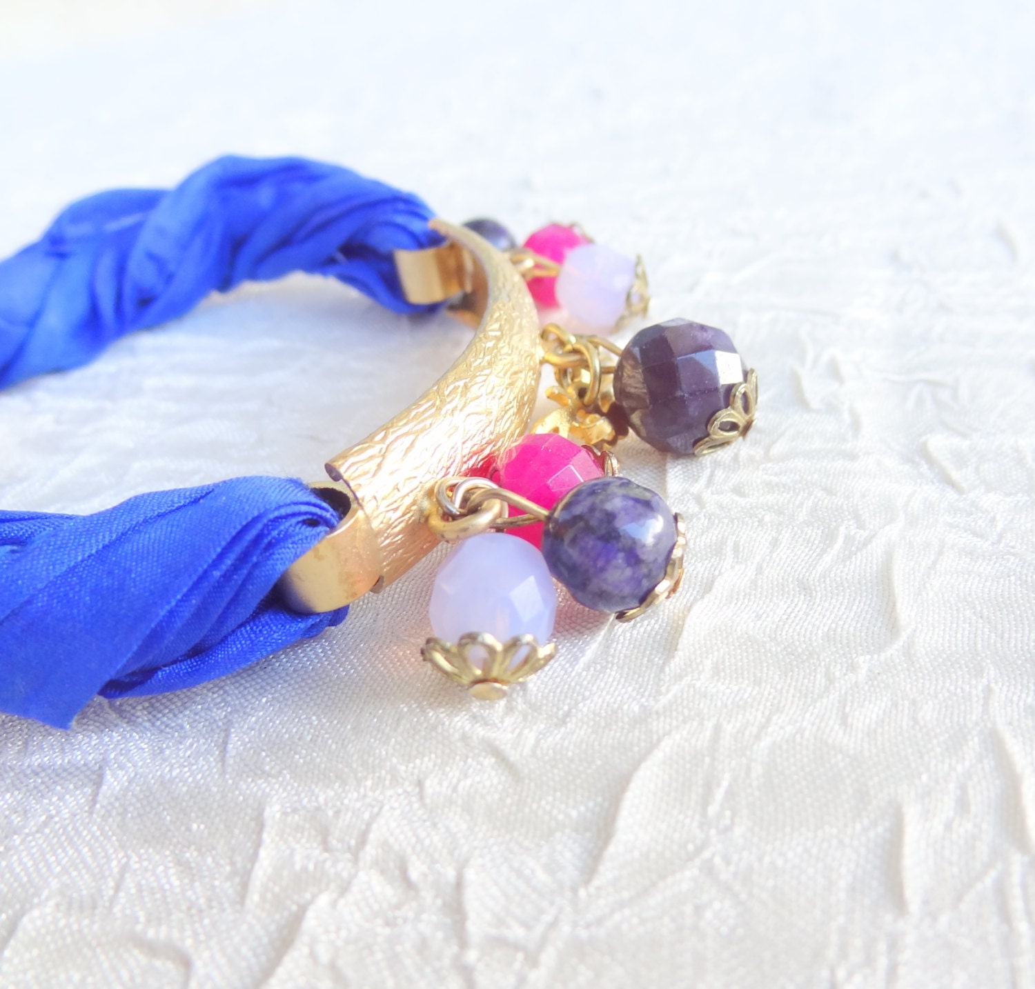 Saks Blue Turkish Silk Bracelet-Gold Bracelet-Semi-Precious Stone Bracelet