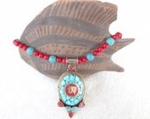 Nepalese Red Coral Turquoise Necklace,  Tibet Necklace, Statement Necklace Tribal Jewelry OOAK Jewelry