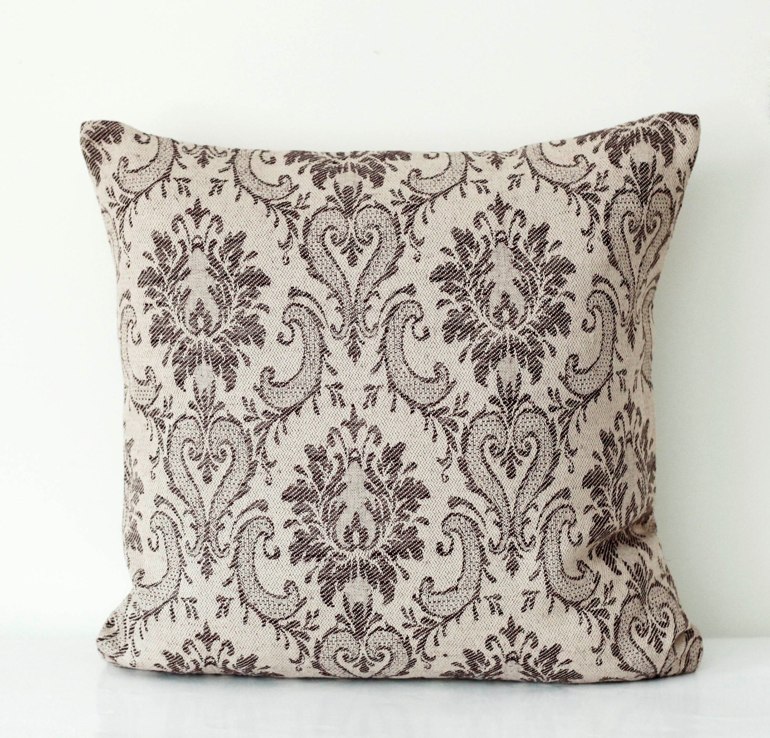 Decorative pillow cover - printed tapestry fabric - damask print -brown  linen pillows - 20x20