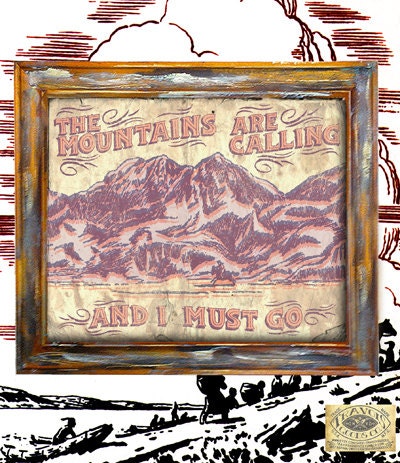 Mountains are calling print antique vintage rustic americana art print wallart decor graphic type sign poster 8x10