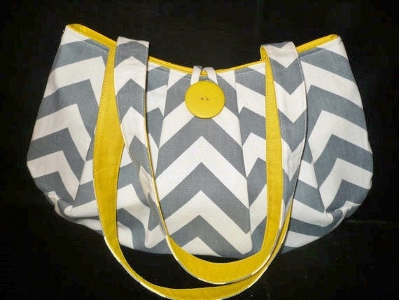 Gray & Yellow Chevron Bag Purse, Shoulder bag, handmade handbag