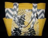 Yellow and Gray Tote Bag Purse Handmade Handbag with Gray Chevron