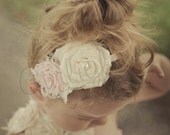Light Pink and Ivory Flower headband, Vintage, Flower girl headband