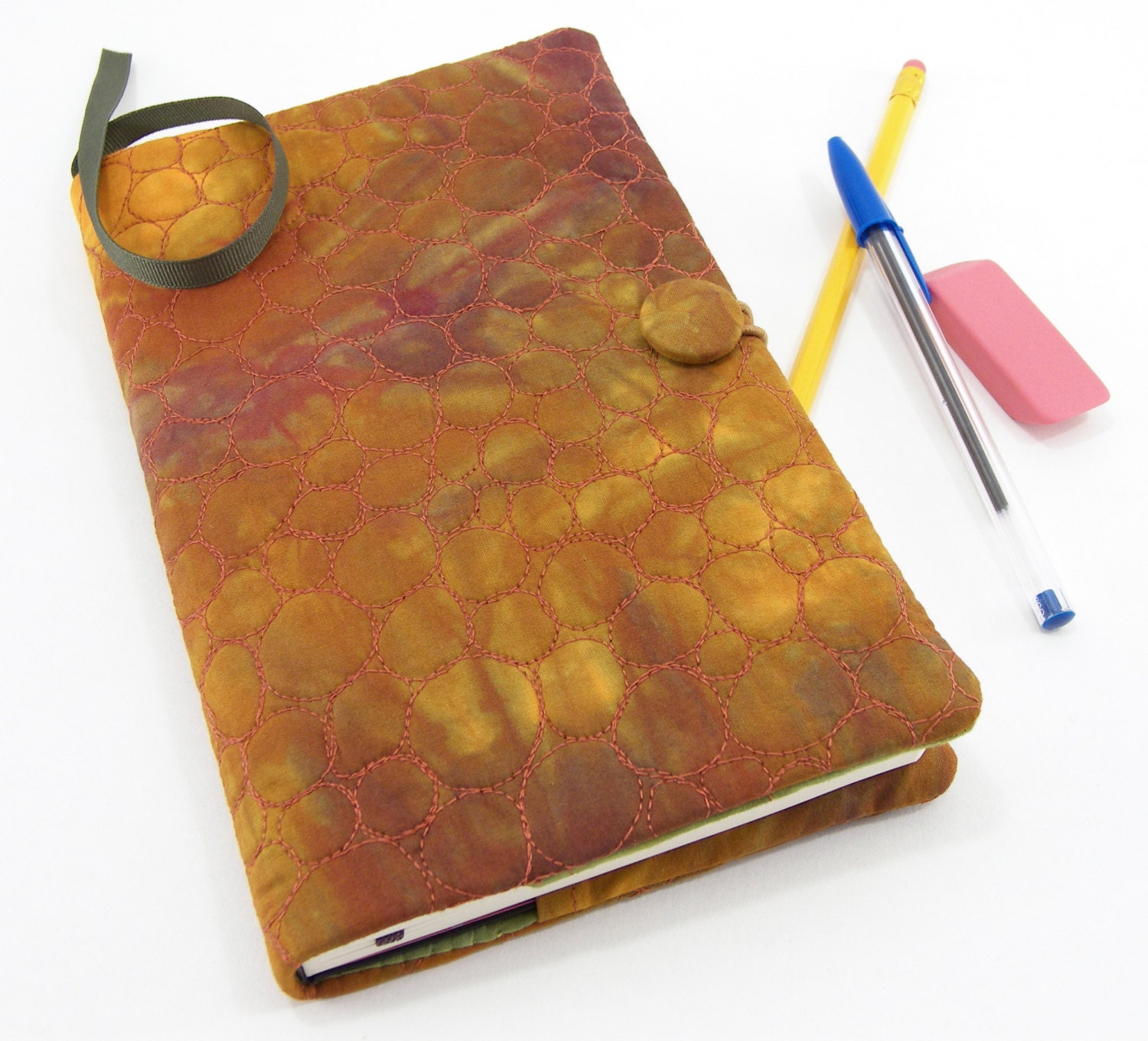 Moleskine Journal Cover, Quilted Journal Slipcover, Fabric Diary - Copper Orange, Burnished Copper Hand Dyed Cotton