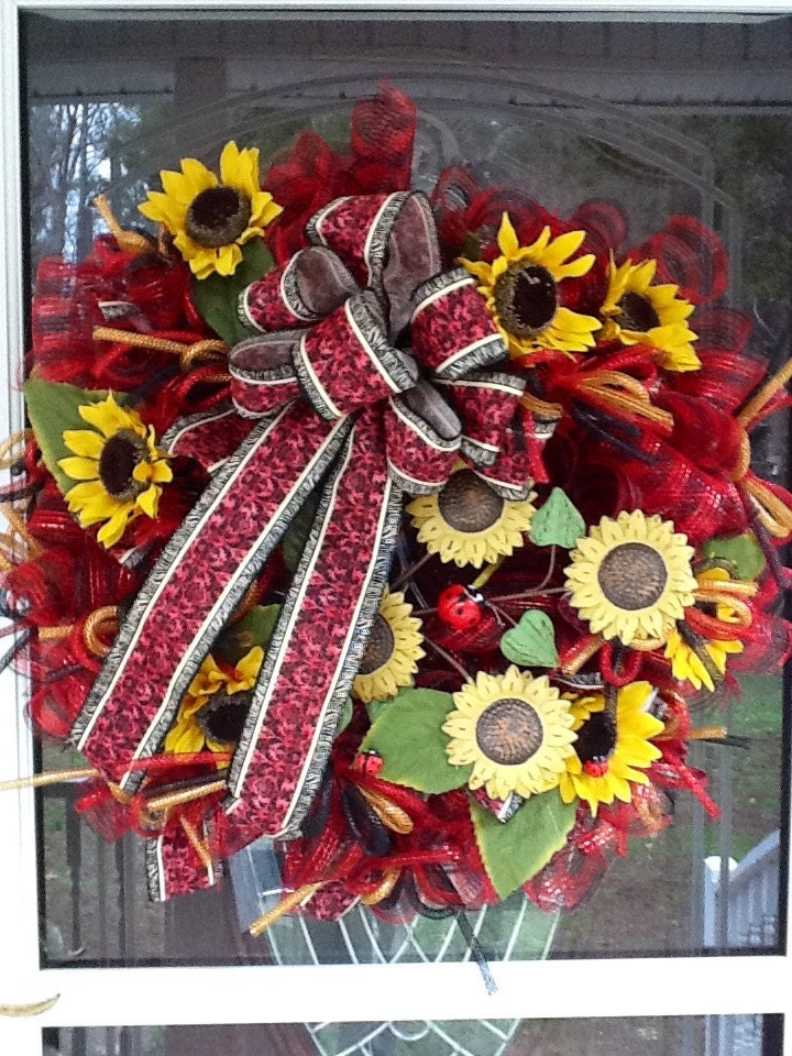 Ladybugs and Sunflowers Deco Mesh Wreath