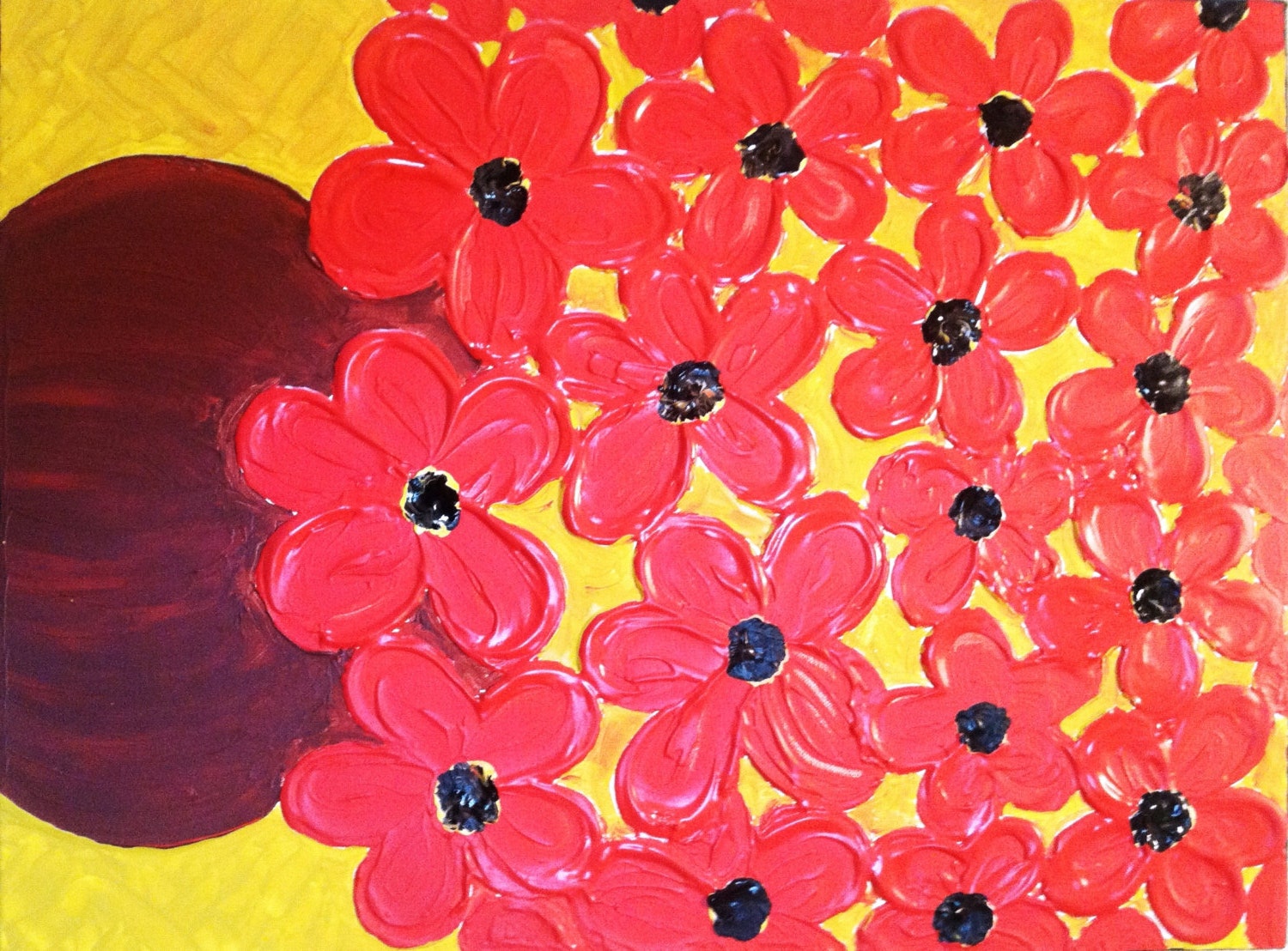 Abstract flower bouquet art PRINT 11x14 from my original painting, impasto 3-D flower effect in original painting seen in art print also