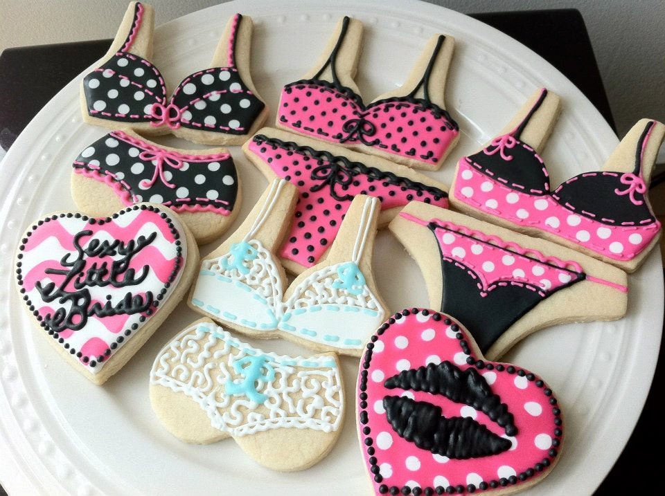 Bachelorette Lingerie Party Decorated Cookies- bras, panties, and hearts