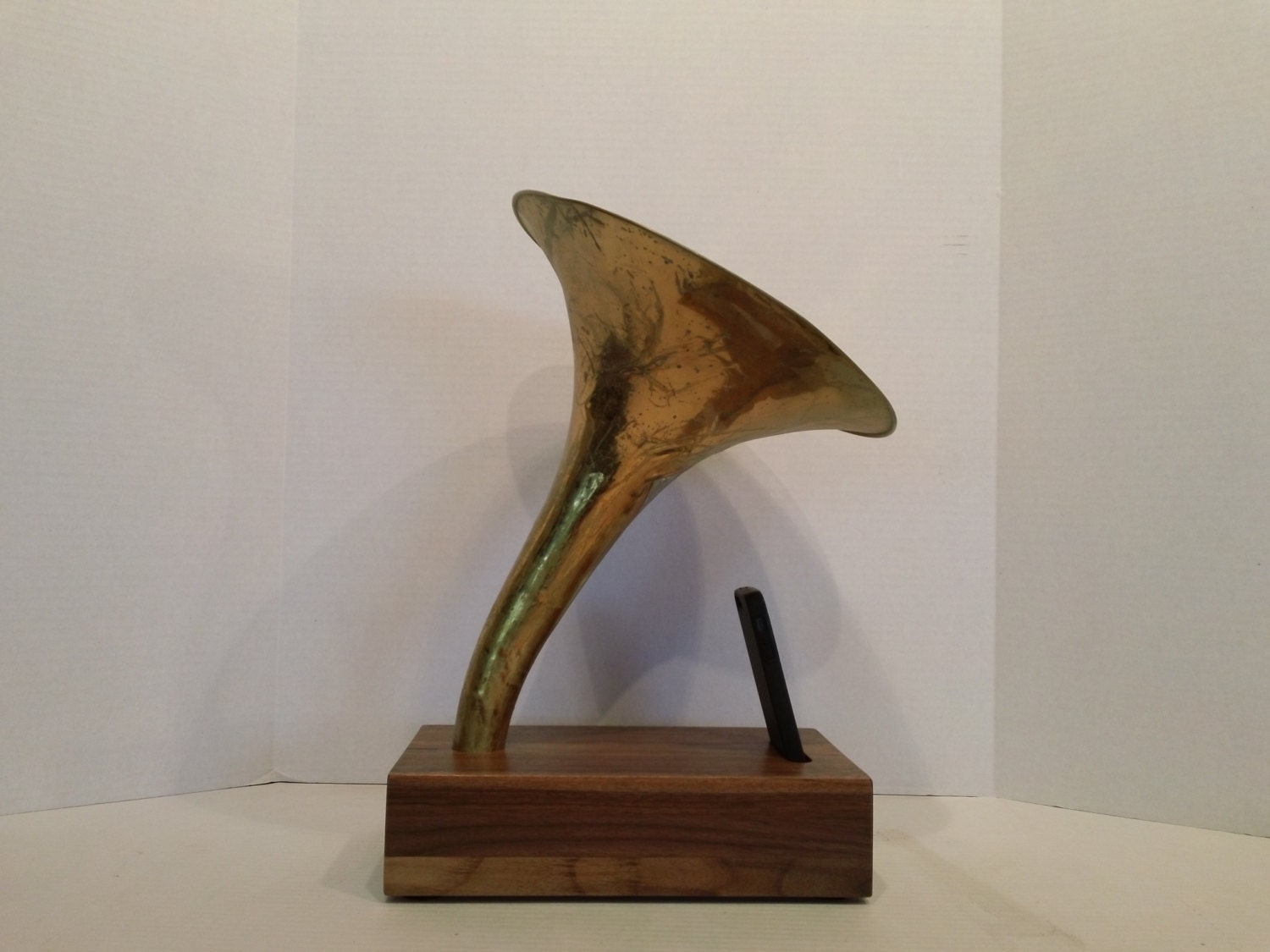 Acoustic iPhone Speaker Dock Utilizing a  French Horn Bell -Ready to Ship-