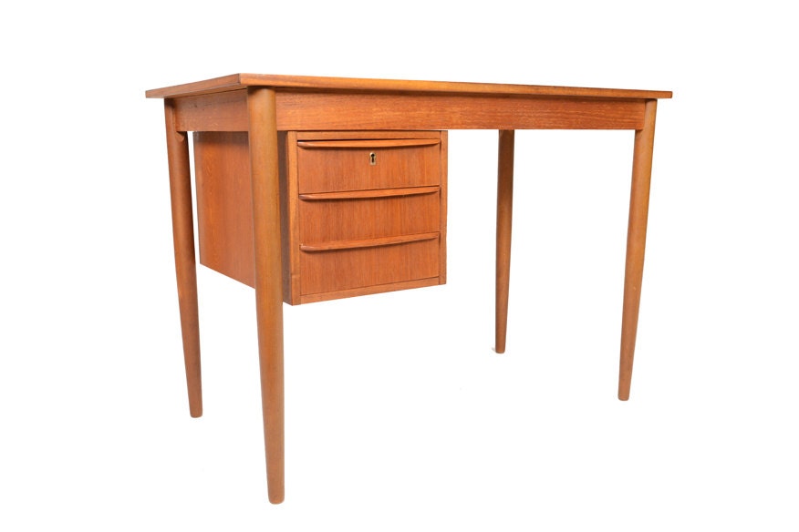 Danish Modern Mid Century Three Drawer Teak Desk