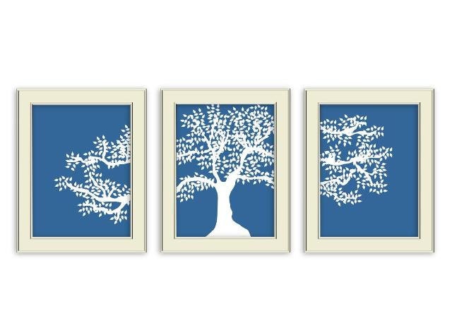 Oak Tree Silhouette. 3 Piece Custom Art Set. Costom Colors. Nature art.