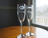 Toasting Flutes (Set of 2) -  Moustache & Lips with Personalization