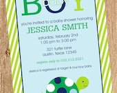 Turtle Baby Shower Printable Invitation, Personalized Little Turtle Baby Shower Invite,  Baby Shower Invite