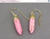 Memorial Day Sale Pink Howlite Bullet Point earrings with 24k gold cap on gold fill earwires