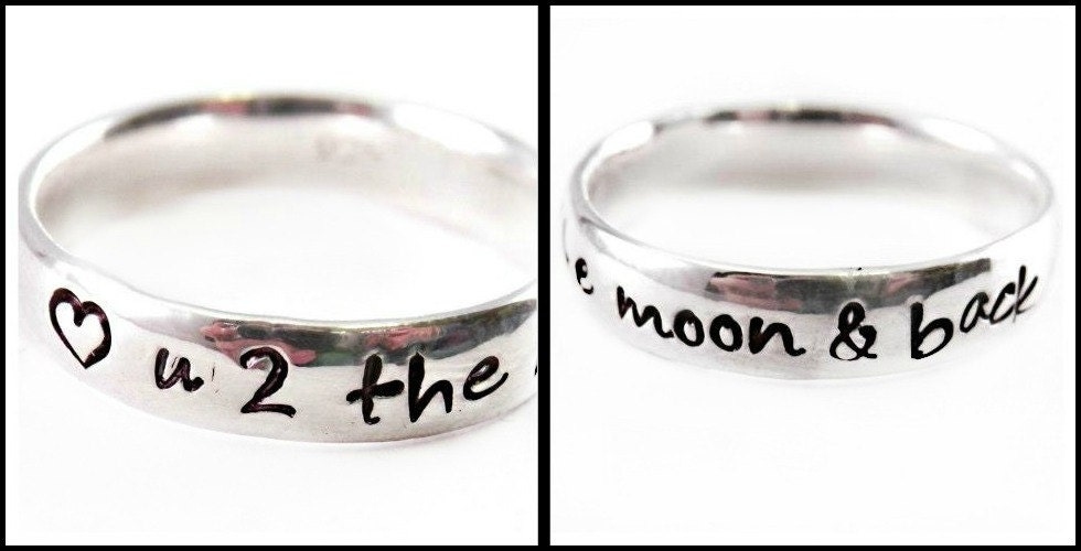 Ready To Ship - SIZE 10 -  Moon & Back Ring - Hand Stamped Sterling Silver - Limited Sizes Available - Size 10 Ring