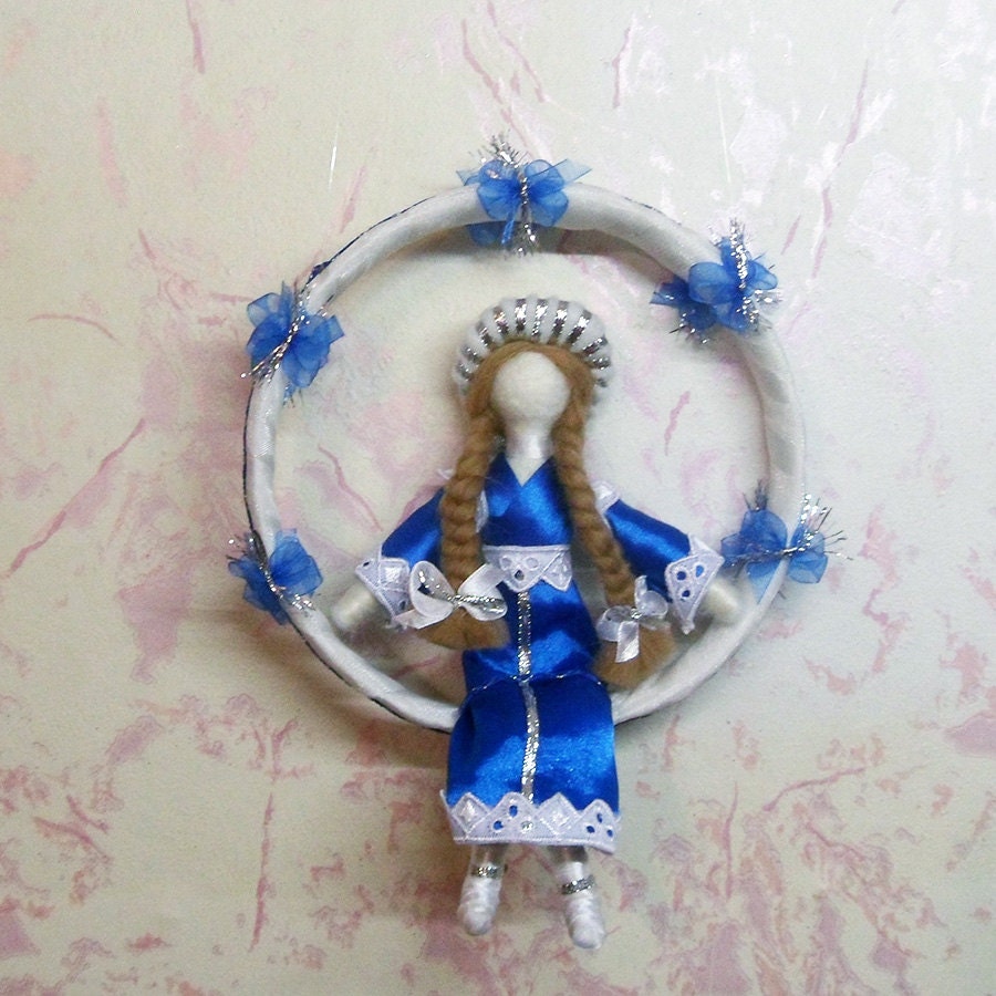 Needle Felted Composition Snow Maiden in Satin Dress With Lace