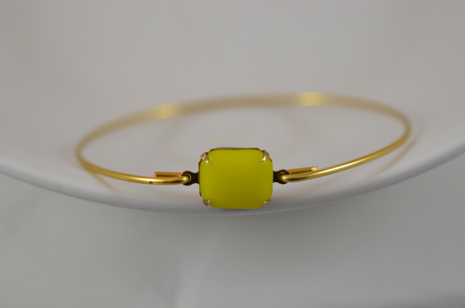 Bright Yellow Opaque Vintage Glass Bangle Bracelet- Gold Bangle Bracelet- Stone Bangle- Bridesmaids Gifts- Casual Wear- Minimalist