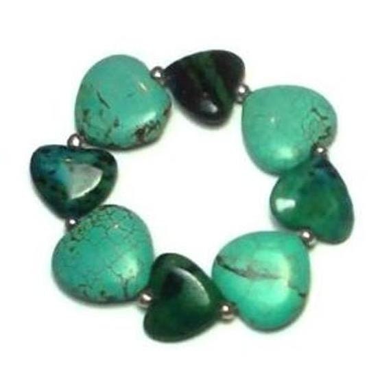 Turquoise Chrysocolla Gemstone Heart Bead Stretch Bracelet