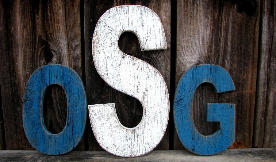 Set of three Rustic Wooden Wedding Letters Photo Prop Wood Sign Painted Distressed Your Choice of Colors