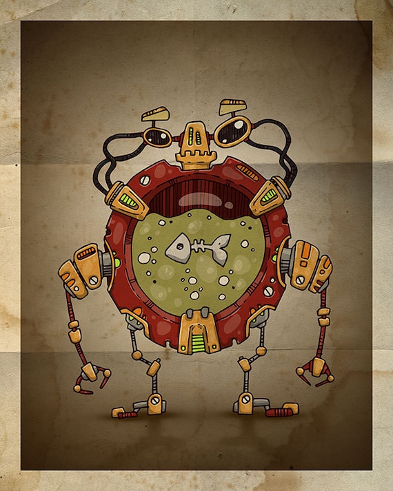 16x20 Steampunk Robot no.03