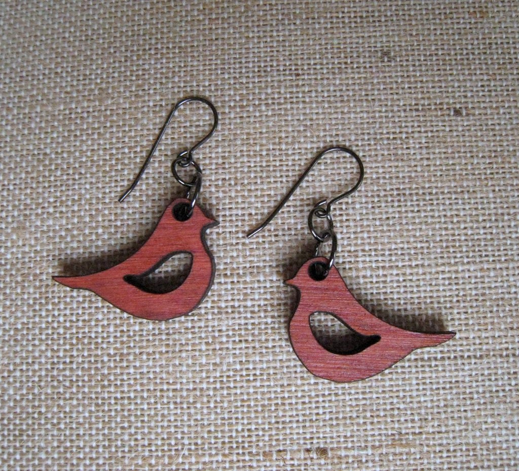 Laser-Cut Wooden Bird Earrings
