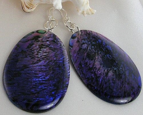 Large Purple Abalone Shell Earrings