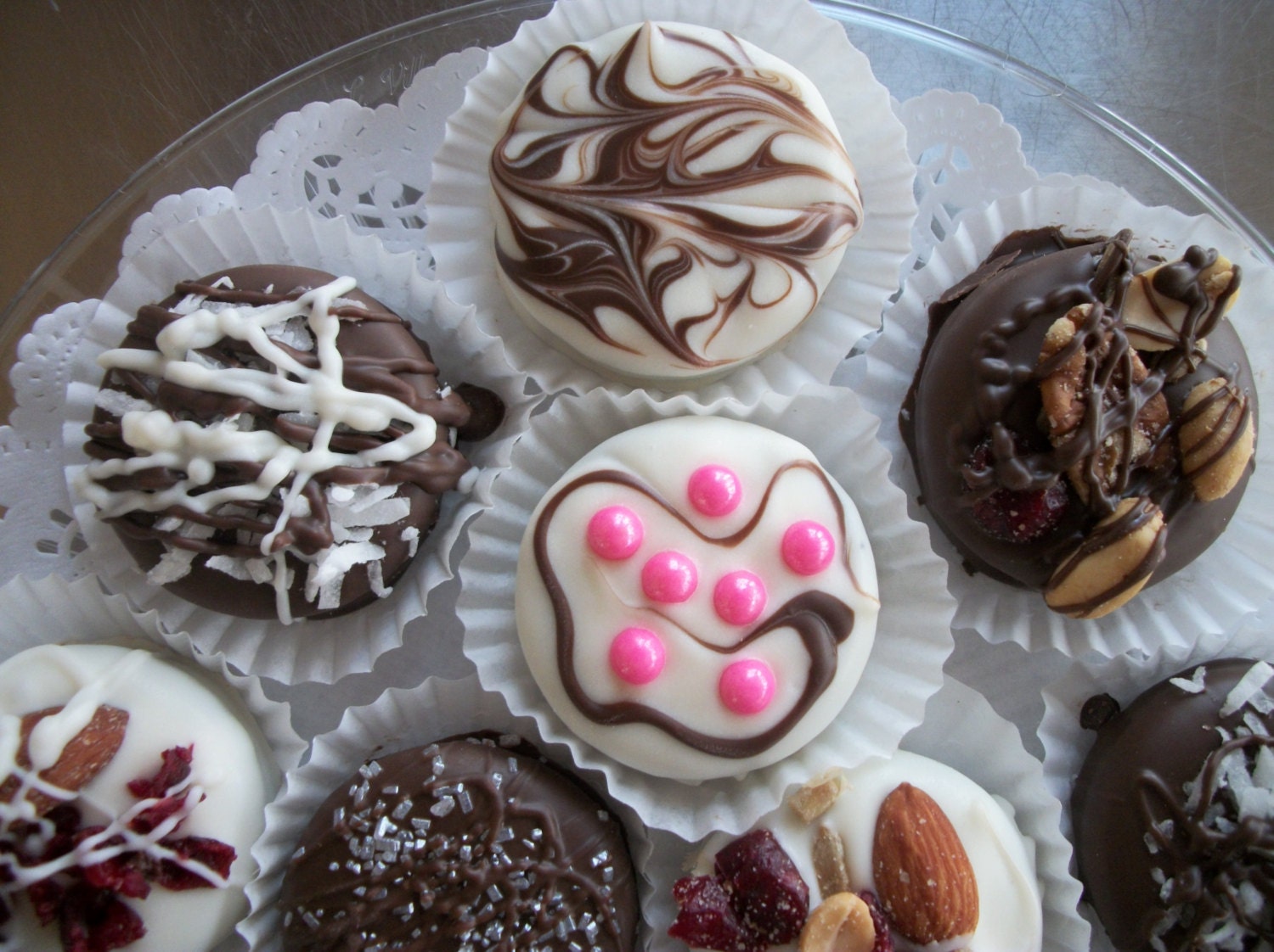 Wedding Favor Oreos Gourmet Artistic Designer Oreos 16 Hand covered Chocolate topped oreos Bridal shower Gourmet Gifts