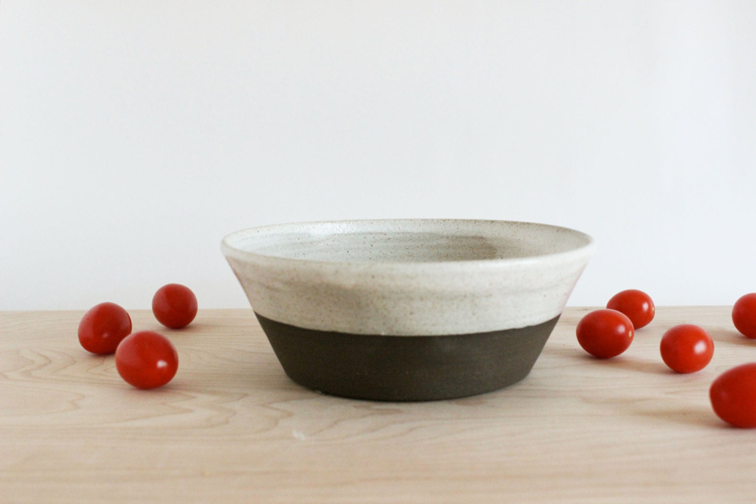 Medium serving dish, contemporary ceramic pottery serving bowl brown and white by Julia Paul Pottery